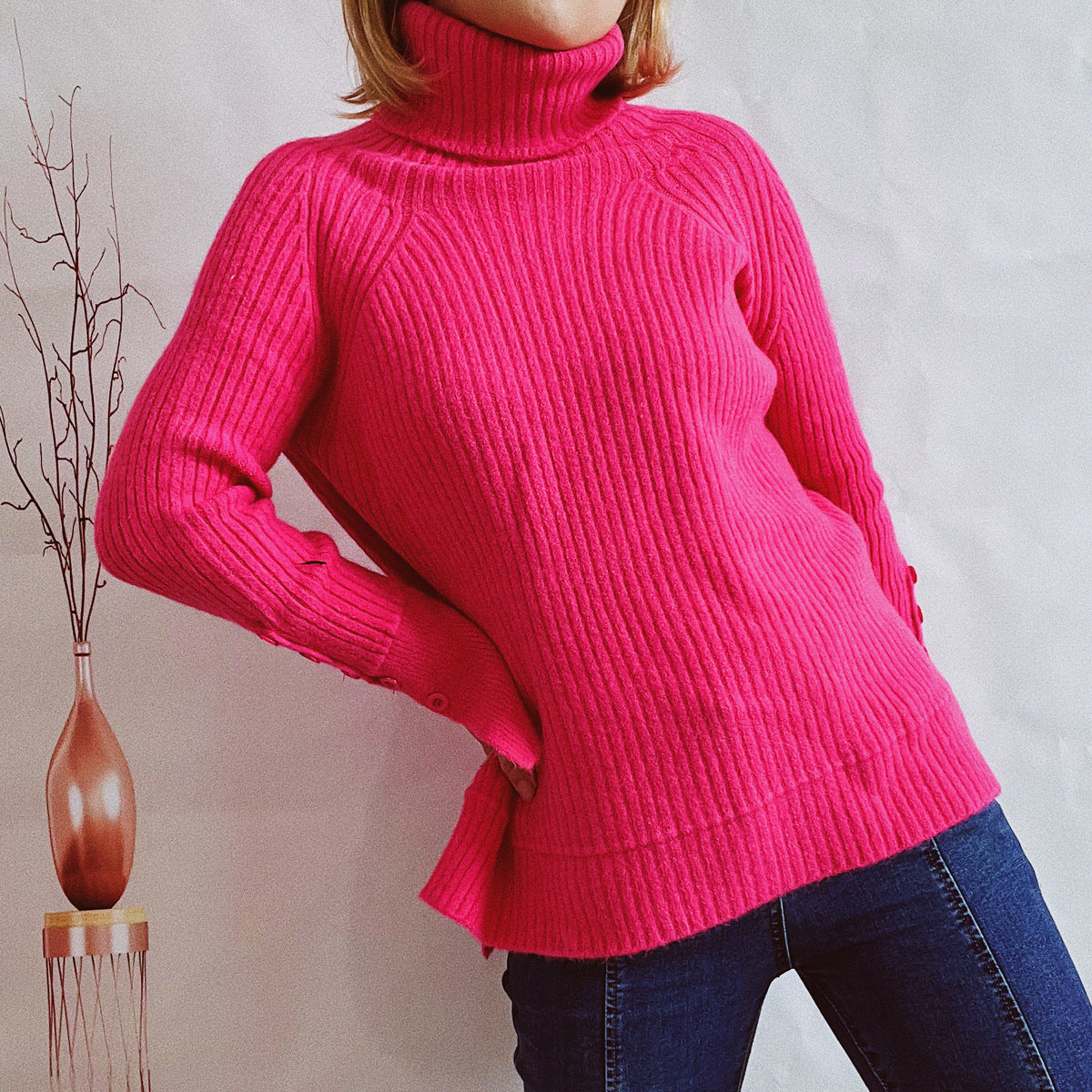 Damen Ribbed Rollkragenpullover mit elegantem Schnitt R&B
