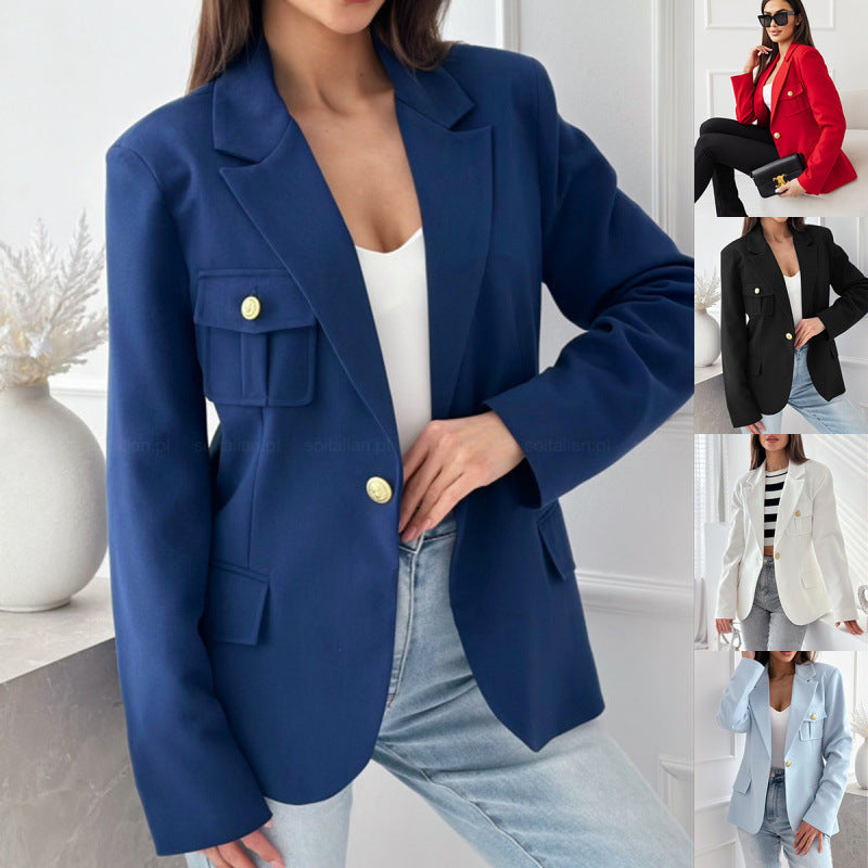 Damen eleganter Blazer mit praktischen Taschen und goldenen Knöpfen R&B
