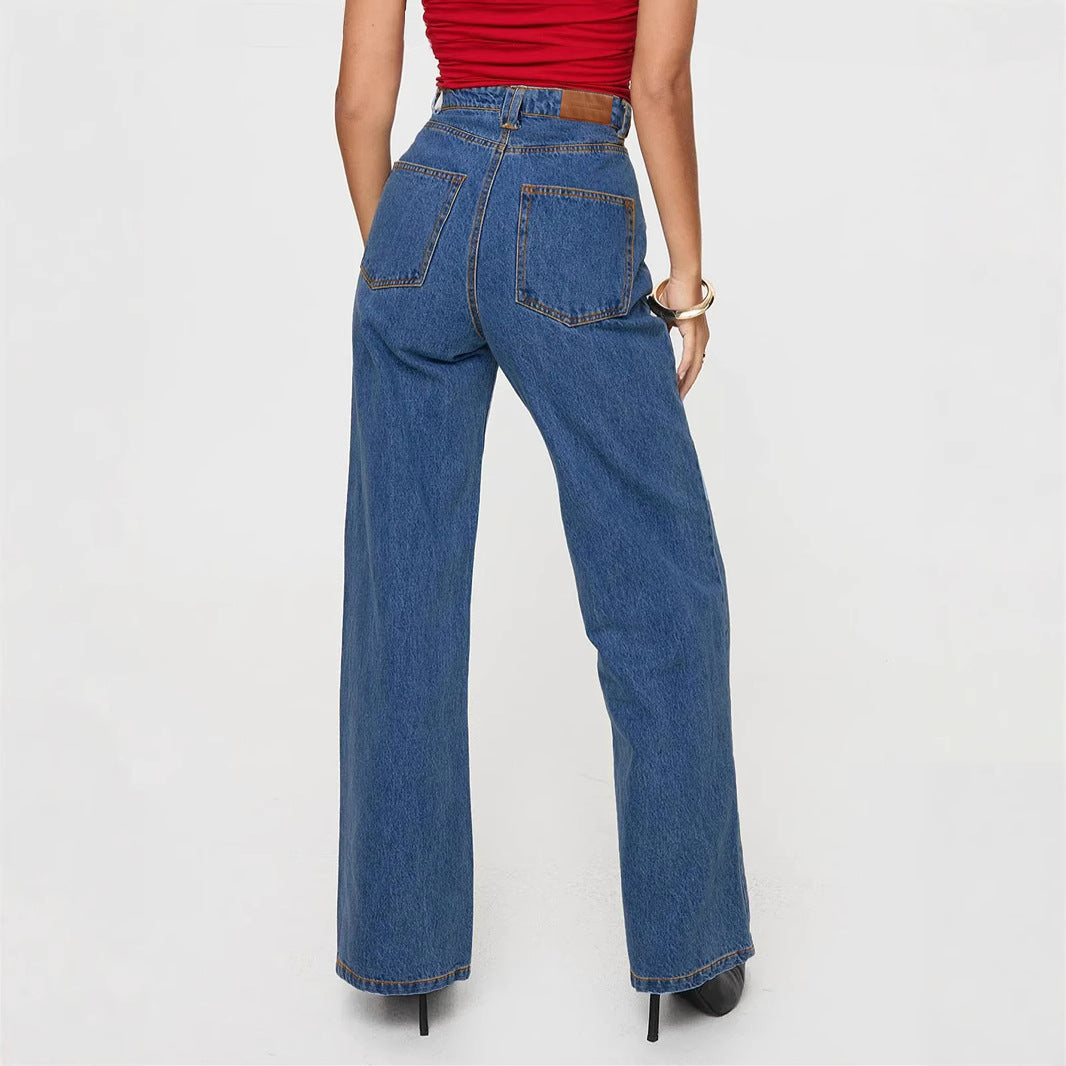 Damen High-Waist Jeans mit weitem Bein und eleganter Bundgestaltung R&B