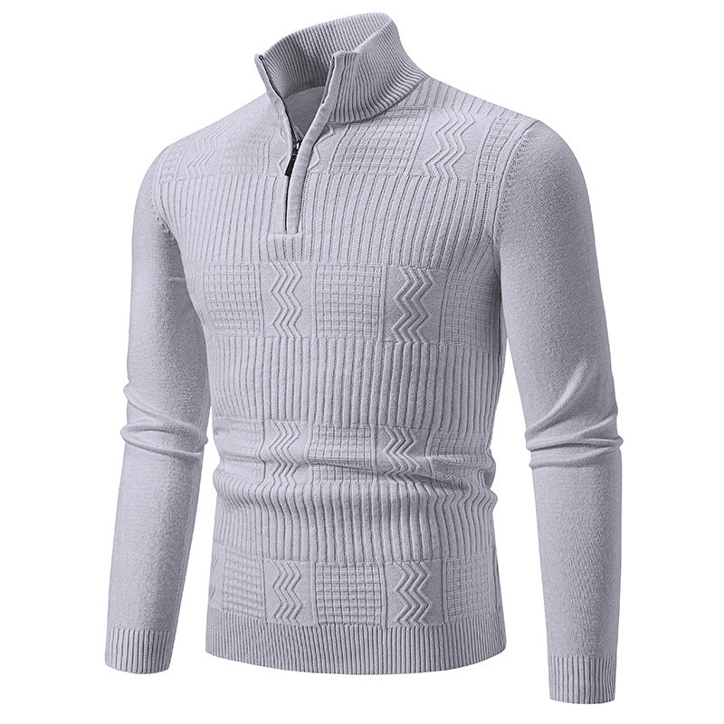 Herren hochwertiger Strickpullover mit modernem Zipper und strukturiertem Muster
