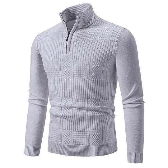 Herren hochwertiger Strickpullover mit modernem Zipper und strukturiertem Muster R&B