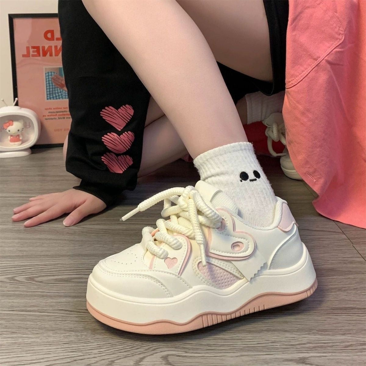 Damen modische Plüsch Sneakers mit dicker Sohle R&B