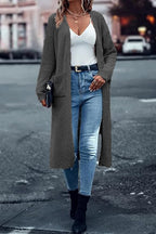 Damen Langer Strickcardigan mit tiefen Taschen und offenem Schnitt R&B