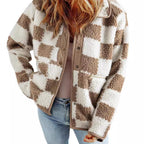 Damen Kuschelige Schafwolljacke mit modernen Karomustern R&B