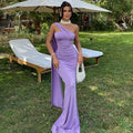 Damen Elegantes Tailliertes Abendkleid mit asymmetrischem Ausschnitt und fließendem Chiffon