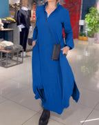 Damen Langarm-Kleid mit praktischen Einschubtaschen und elegantem Stehkragen R&B