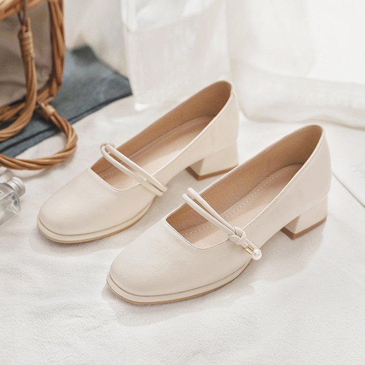 Damen elegante Mary Jane Pumps mit modischem Blockabsatz und feinem Schnallenakzent R&B