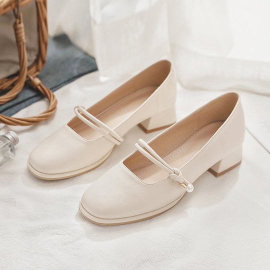 Damen elegante Mary Jane Pumps mit modischem Blockabsatz und feinem Schnallenakzent R&B