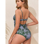 Damen Einteiler Badeanzug mit modischem floralen Design und hoch geschnittenem Ausschnitt R&B