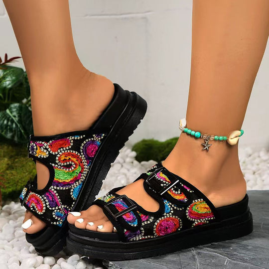 Damen bequeme Riemensandalen mit modischer Schnalle und gepolsterter Sohle R&B