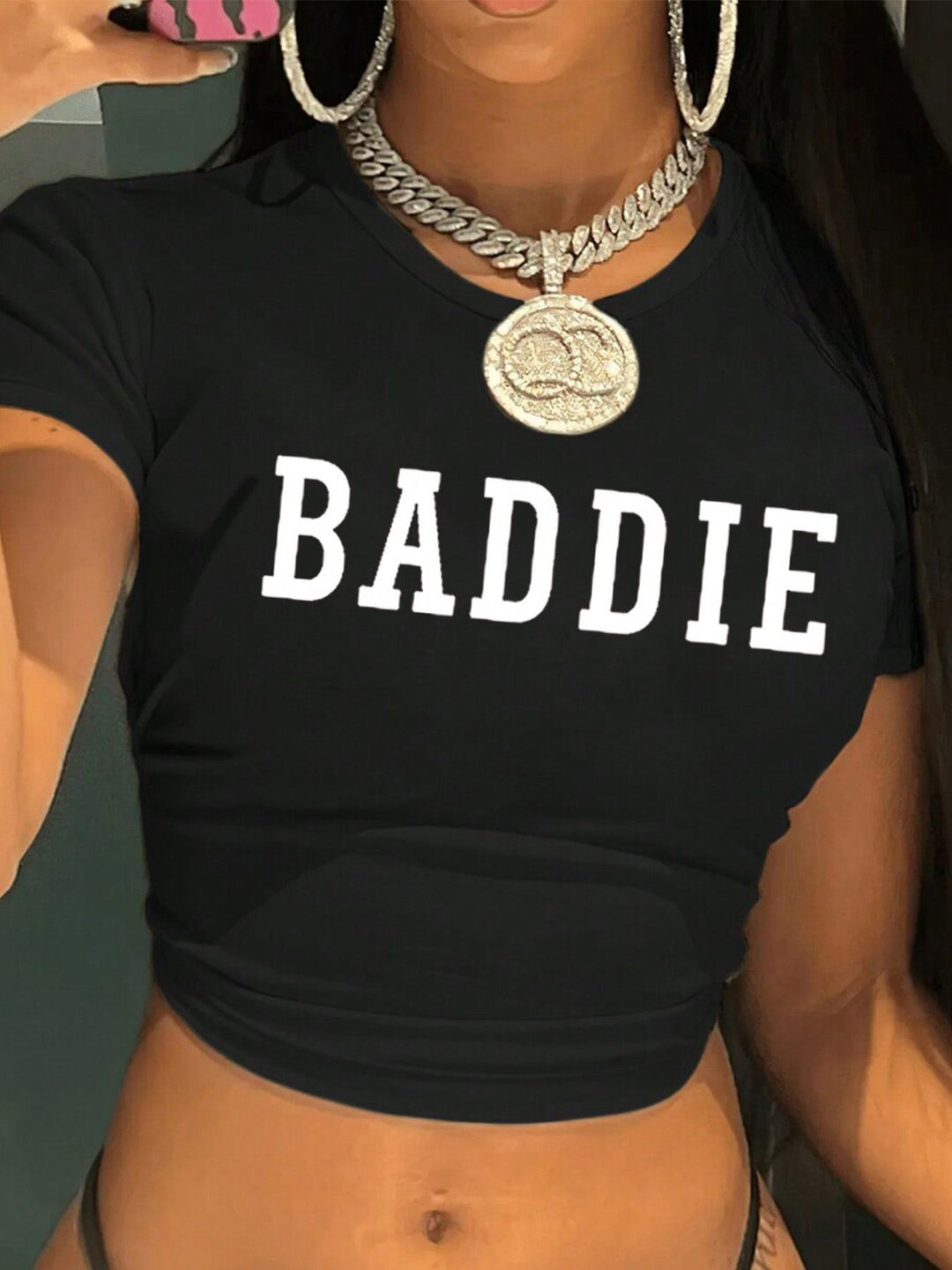 Damen figurbetontes Kurzarm-T-Shirt mit verspieltem Aufdruck R&B
