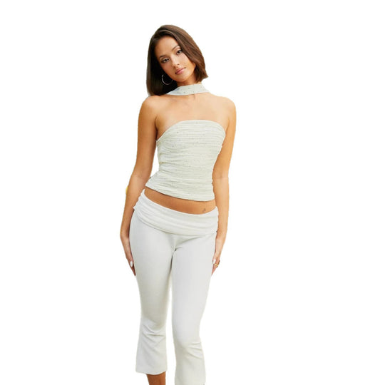 Damen Bandeau-Top mit schmalem Halstuch und glamourösen Akzenten R&B