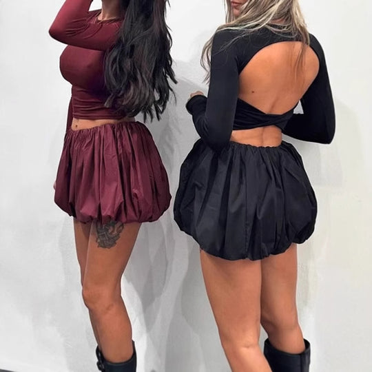 Damen Kurzes Volantkleid mit langem Arm und elastischem Taillenbund R&B