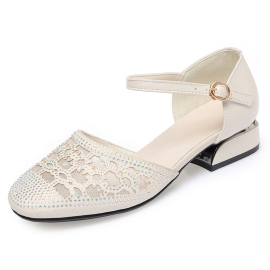 Damen Elegante Riemchen-Ballerinas mit glitzerndem Schmuckdetail und verstellbarem Riemen R&B