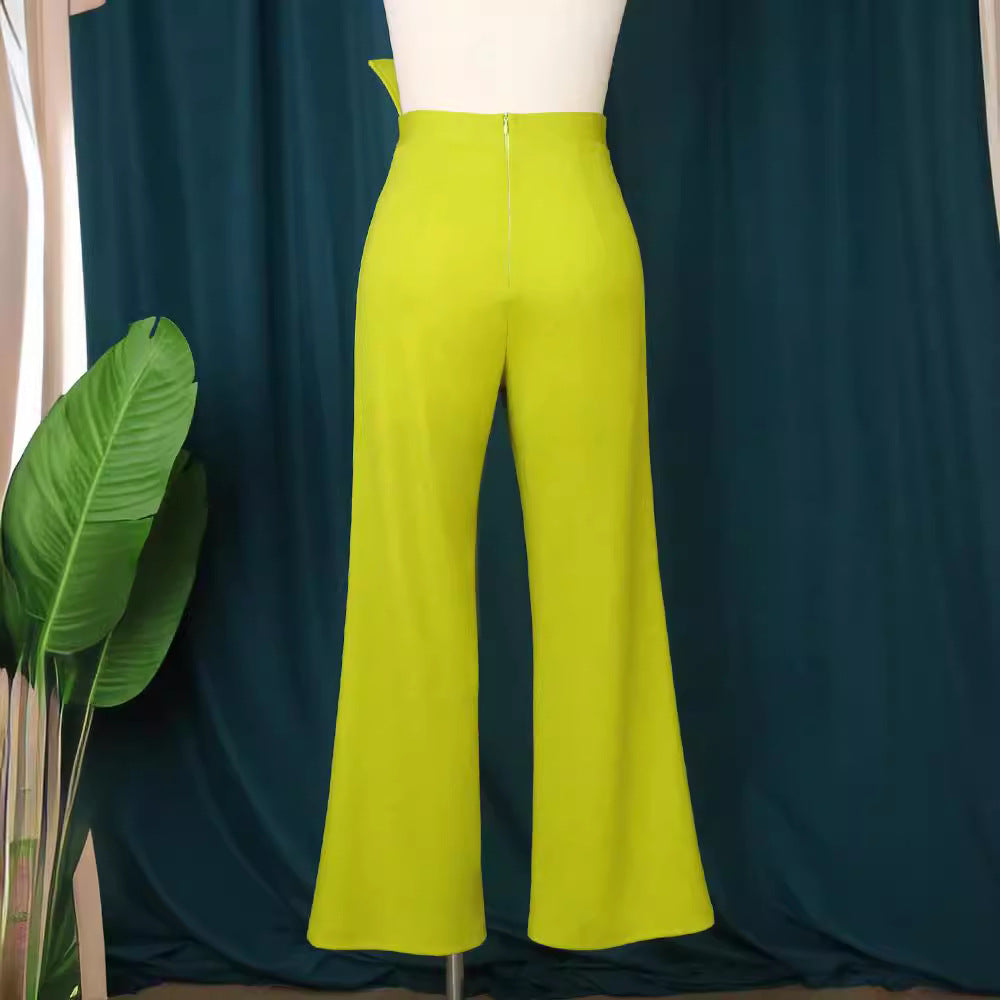 Damen High-Waist Palazzo-Hose mit eleganter Schnalle R&B