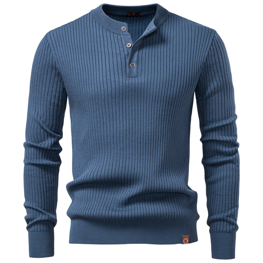 Herren Strickpullover mit feinem Rippenmuster und modischem Knopfdetail R&B