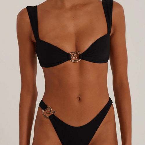 Damen Elegant geschnittenes Bikini-Set mit dekorativen Metallelementen R&B