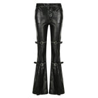 Damen Modische Kunstleder Flared Hose mit verstellbarem Bund R&B