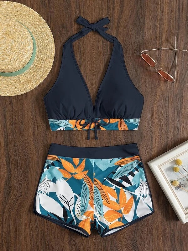 Damen Bikini-Set mit modischem Triangel-Oberteil und sportlichen High-Waist-Hosen R&B