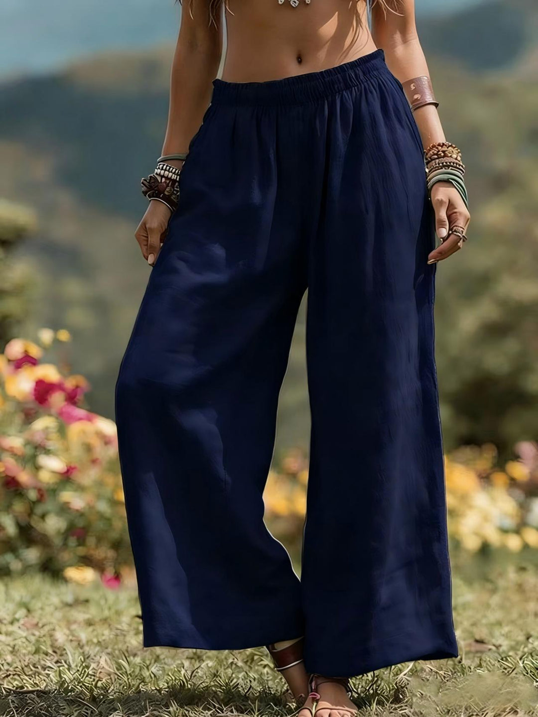 Damen Weit geschnittene Leinenhose R&B