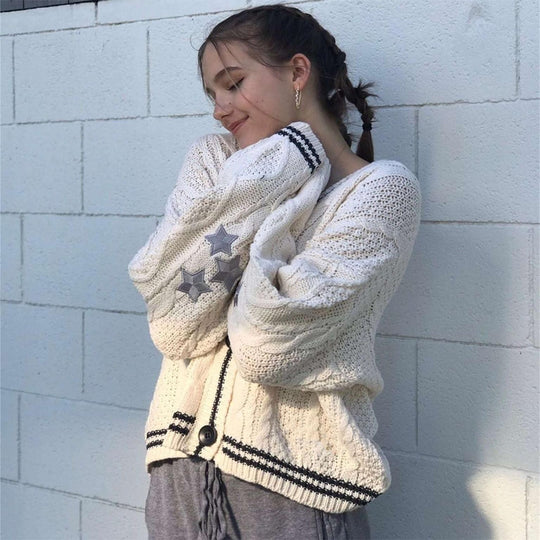 Damen Strickjacke mit Zopfdetails und Kontraststreifen R&B