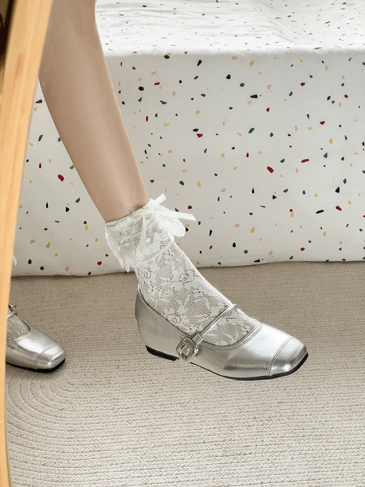Damen Retro Ballerinas mit eleganten Schnallen und schimmerndem Obermaterial R&B