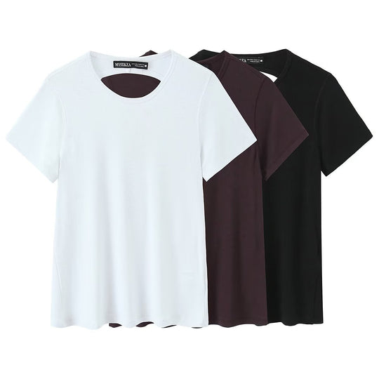 Damen Freizeit T-Shirt mit modernem Rückenausschnitt und hochwertiger Baumwolle R&B
