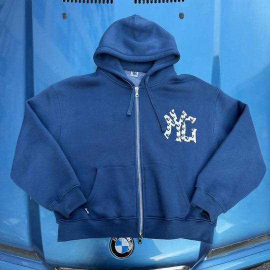 Unisex nan weit geschnittene Kapuzen-Sweatjacke mit beidseitig öffnendem Reißverschluss und Logo-Applikation R&B