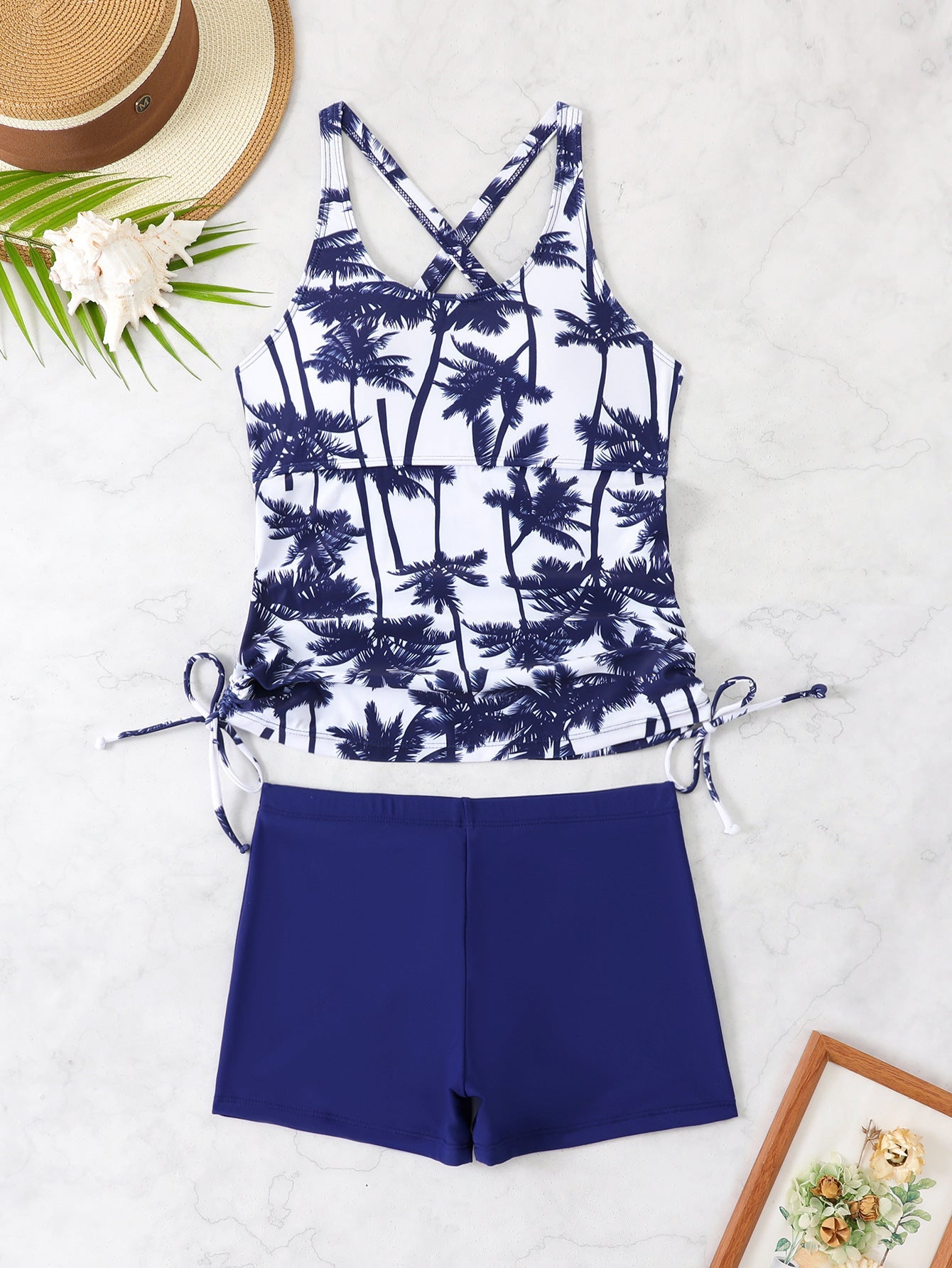 Damen Modischer Tankini mit gekreuzten Trägern und kurzem Unterteil R&B