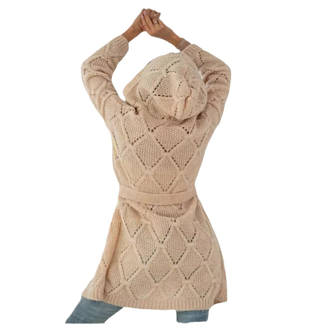 Damen Strickmantel mit Gürtel und modernem Zopfmuster R&B