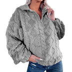Damen Kuschelige Fleece-Pullover mit Reißverschluss und Wabenmuster R&B