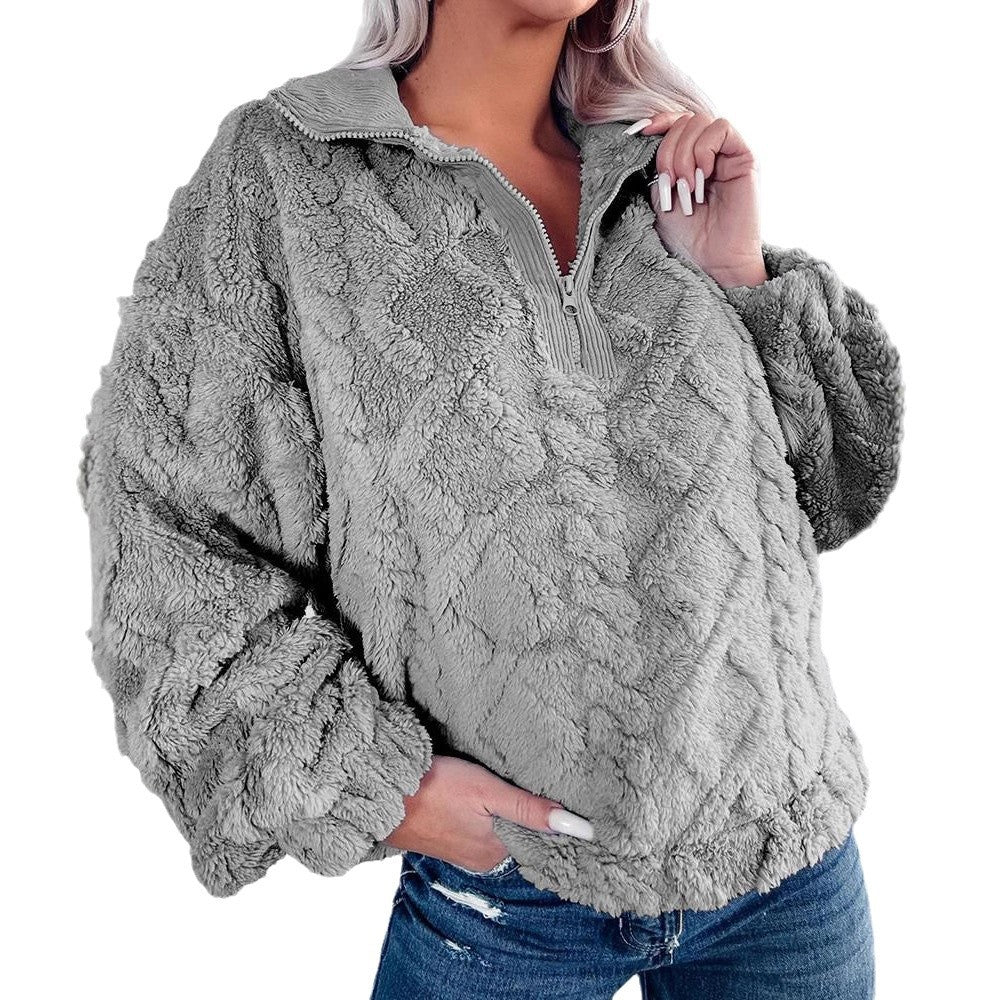 Damen Kuschelige Fleece-Pullover mit Reißverschluss und Wabenmuster R&B