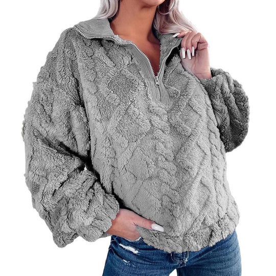 Damen Kuschelige Fleece-Pullover mit Reißverschluss und Wabenmuster R&B