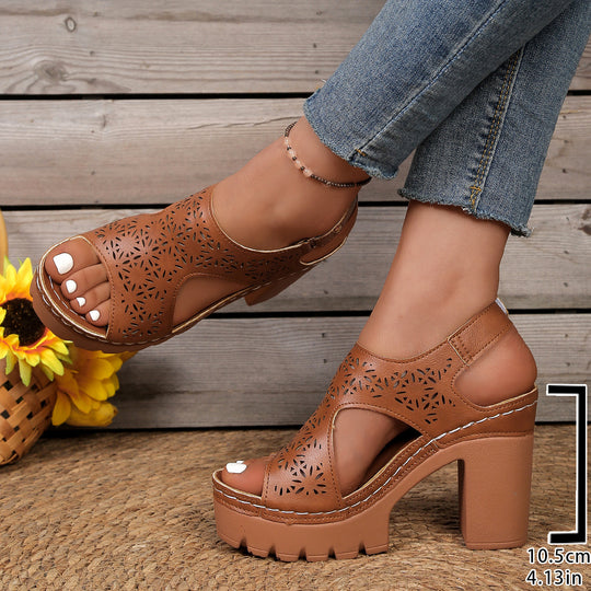 Damen Plateau-Sandaletten mit durchbrochenem Design und komfortablem Blockabsatz R&B