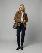 Retro Wildleder-Optik Jacke Damen Herbst Oversize Braun Kurzmantel