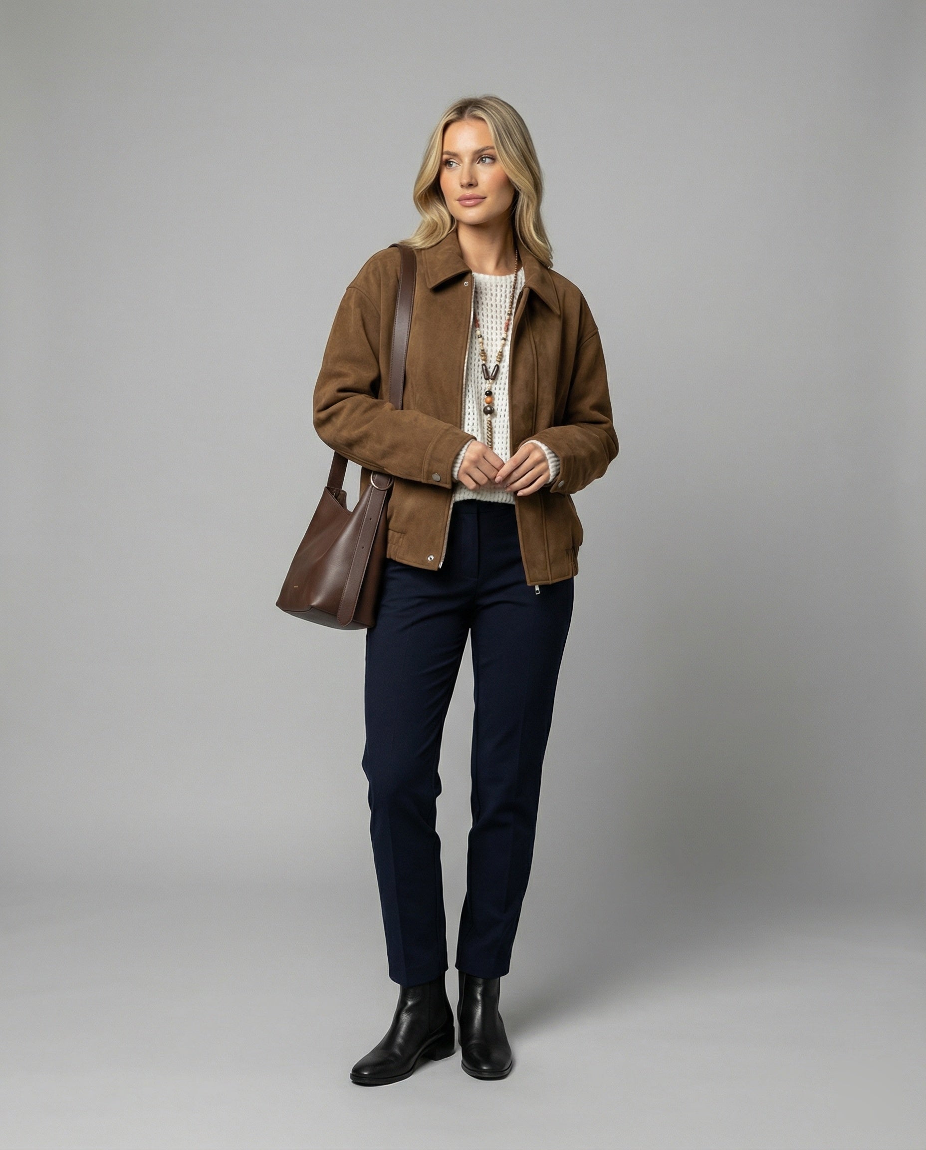 Retro Wildleder-Optik Jacke Damen Herbst Oversize Braun Kurzmantel