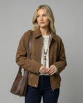 Retro Wildleder-Optik Jacke Damen Herbst Oversize Braun Kurzmantel