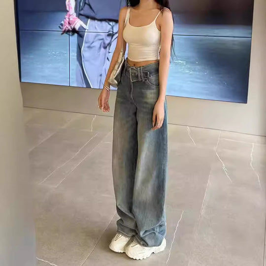 Damen Weite Denim-Hose mit hohem Bund und modernem Schnitt R&B