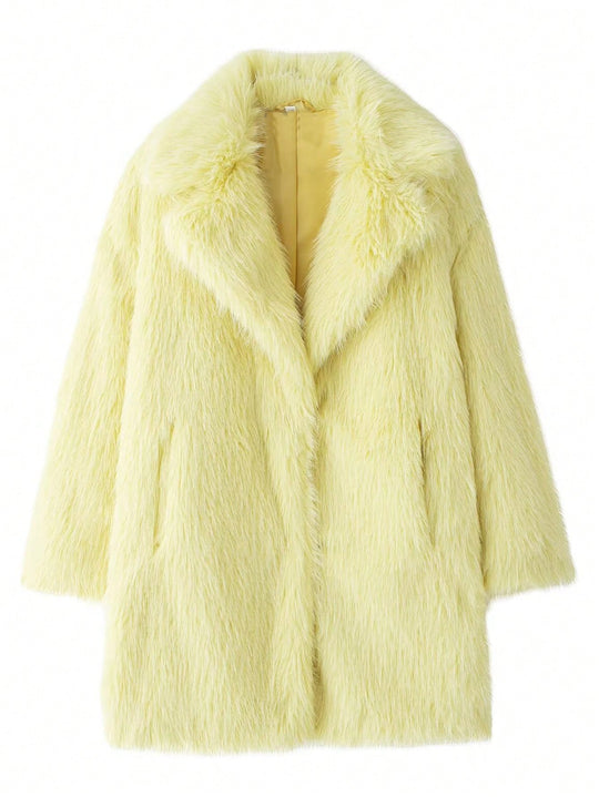 Damen luxuriöse Kunstfelljacke mit weichem Revers und großen Taschen R&B