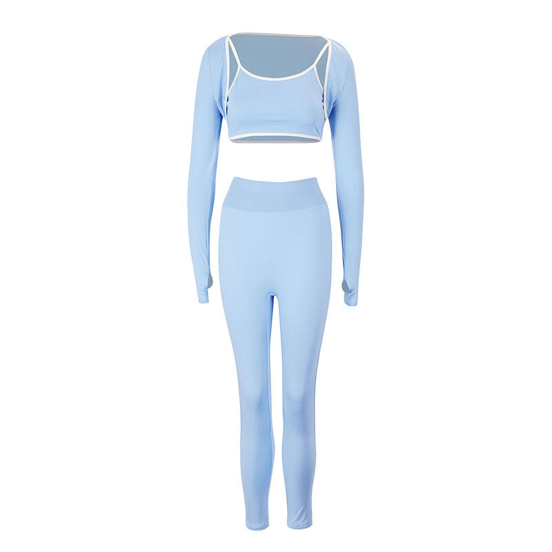 Damen Sportliches Set mit langärmligem Crop-Top und enganliegender Leggings R&B