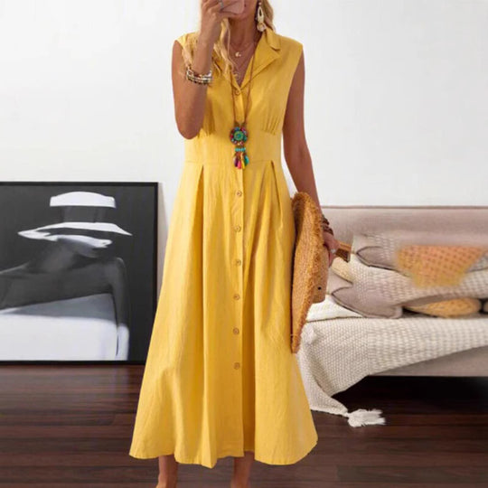 Damen Sommerliches Maxi-Kleid mit Knopfleiste und ärmellosem Design R&B