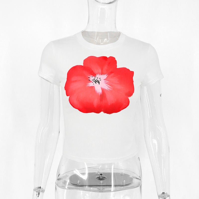 Damen Crop-T-Shirt mit floralem Print R&B
