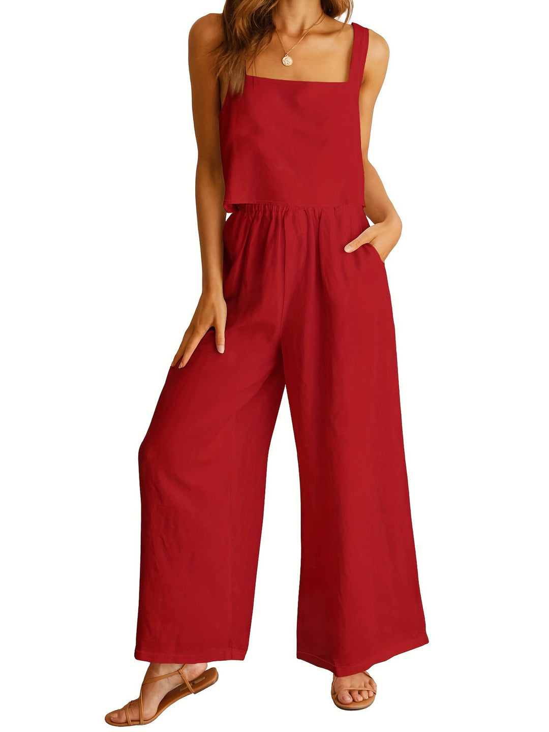 Damen Lässiger Jumpsuit mit weiten Beinen und praktischen Taschen R&B