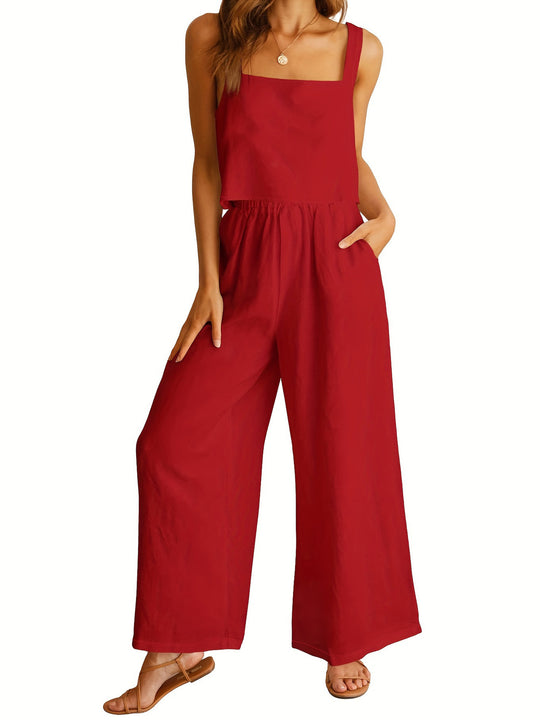 Damen Lässiger Jumpsuit mit weiten Beinen und praktischen Taschen R&B