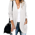 Damen lässige Strickjacke mit offenen Ärmeln und praktischen Taschen R&B