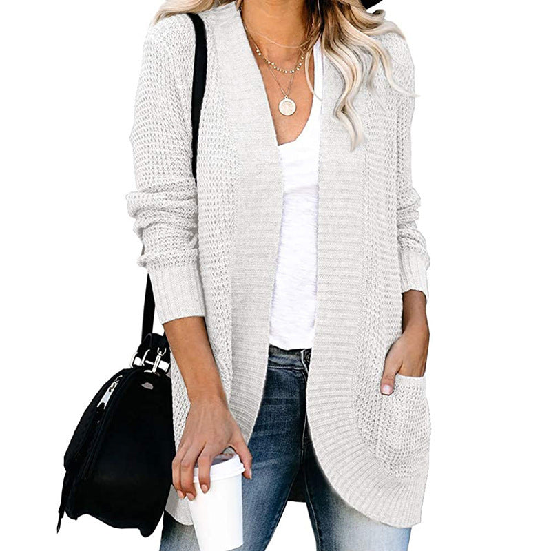 Damen lässige Strickjacke mit offenen Ärmeln und praktischen Taschen R&B