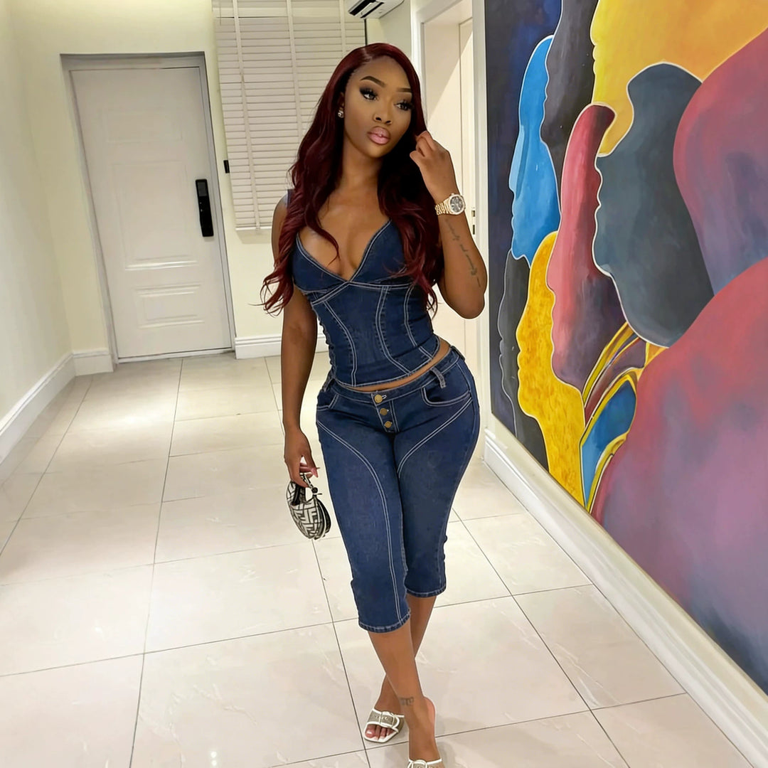 Damen Komfortable Caprijeans mit dekorativen Knöpfen R&B