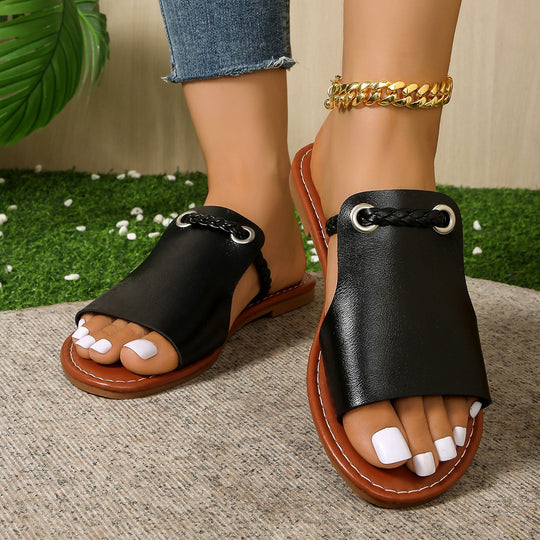Damen Offene Ledersandalen mit geflochtenem Design und flexiblem Fußbett R&B
