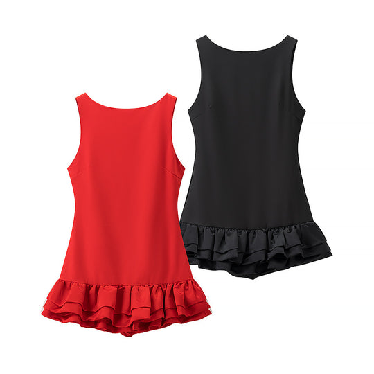 Damen Badeanzug mit voluminösem Rüschenrock und hoher Taille R&B