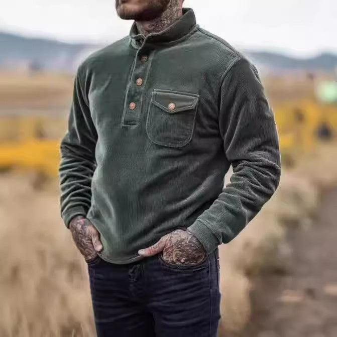 Herren Fleece-Hemd mit Knopfleiste und Brusttasche R&B